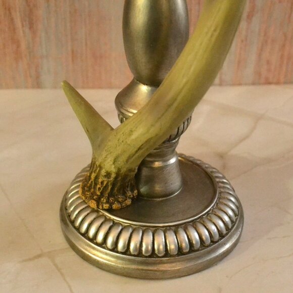 Candleholder Silver Color With Antler Outdoor Theme Decor Or Camp Accent - Picture 5 of 6
